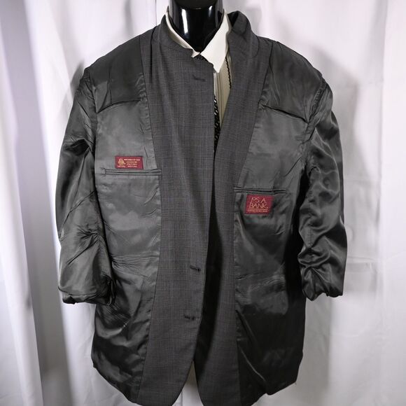 Jos A Bank Mens 44R Gray Glen Check 2-Button Single Vent Wool Sports Coat Blazer - Picture 3 of 10